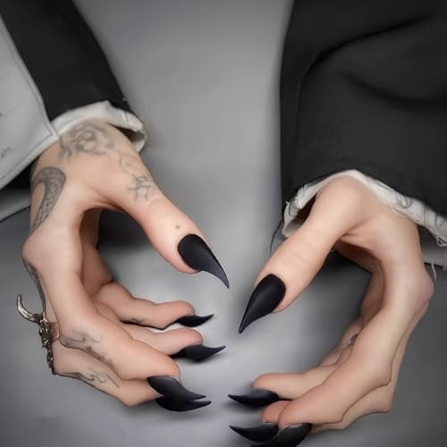 Halloween Press Claw on Nails  Long Short Medium Curved Stiletto Handmade Gothic Design Horror Vampire False Nails Dragon Cat Claw Press on Nails Glossy Glue on Nail Thick Acrylic False Nails