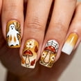 thumbnail image 1 of Halloween Press On Nails 24Pcs, Nail Art Ginger Yellow Gradient Ghost Web Nails, Medium-Length Almond Fake Nails with Playful Spooky Design, Reusable Acrylic False Nail Tips for Women, 1 of 6