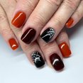 Halloween Press on Nails Short Square Red Orange Fake Nails Black