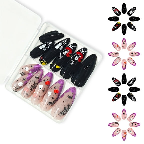 Halloween Press on Nails,Almond Fake Nails Acrylic Nails Spiders Web False Nails on Nails Full Cover Fake Nails