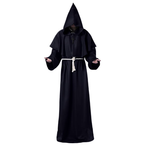Halloween Priest Outfit, Fantasy Role Play Robe, Medieval Monk Robe, Hooded Robe Halloween Medieval Renaissance Cloaks Unisex Adult Monk Friar Priest Wizard Cloak Hooded Robe Cosplay Capes, S