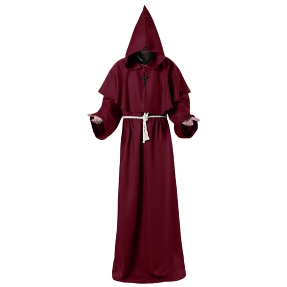 Halloween Priest Outfit, Fantasy Role Play Robe, Medieval Monk Robe, Hooded Robe Halloween Medieval Renaissance Cloaks Unisex Adult Monk Friar Priest Wizard Cloak Hooded Robe Cosplay Capes, S