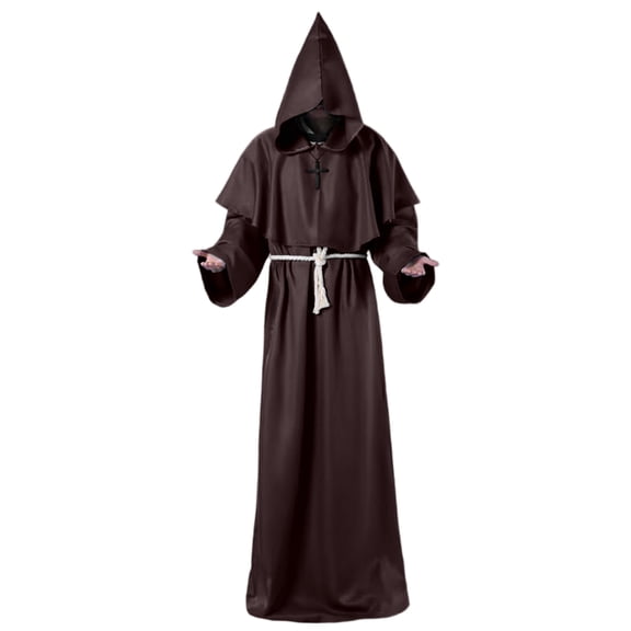 Halloween Priest Outfit, Fantasy Role Play Robe, Medieval Monk Robe, Hooded Robe Halloween Medieval Renaissance Cloaks Unisex Adult Monk Friar Priest Wizard Cloak Hooded Robe Cosplay Capes, S