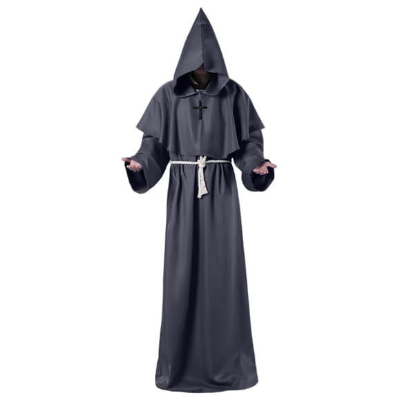 Halloween Priest Outfit, Fantasy Role Play Robe, Medieval Monk Robe, Hooded Robe Halloween Medieval Renaissance Cloaks Unisex Adult Monk Friar Priest Wizard Cloak Hooded Robe Cosplay Capes, S