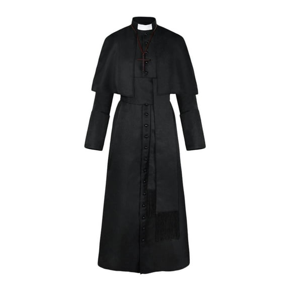 Halloween Priest Retro Elegant Ecclesiastical Robe with Decorative Buttons