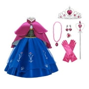 Halloween Princess Anna Costume Girls Dress With Cape Birthday Cosplay Dress Up With Accessories