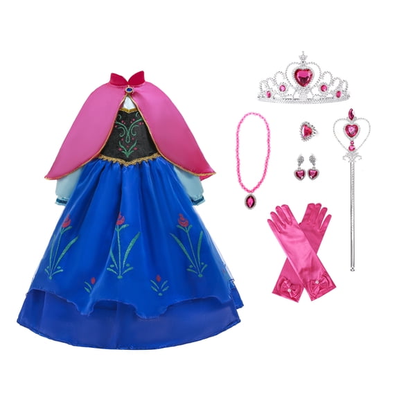 KAWELL Halloween Princess Costume Girls Dress With Cape Birthday Cosplay Dress Up With Accessories