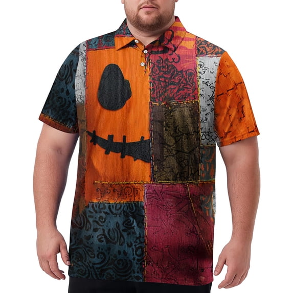 Halloween Print Big and Tall Polo Shirts for Men Quick Dry Breathable Men Polo Shirts Business Casual Mens Polo Summer Classis Relaxed Fit Short Sleeve Polo Shirt Orange 5XL