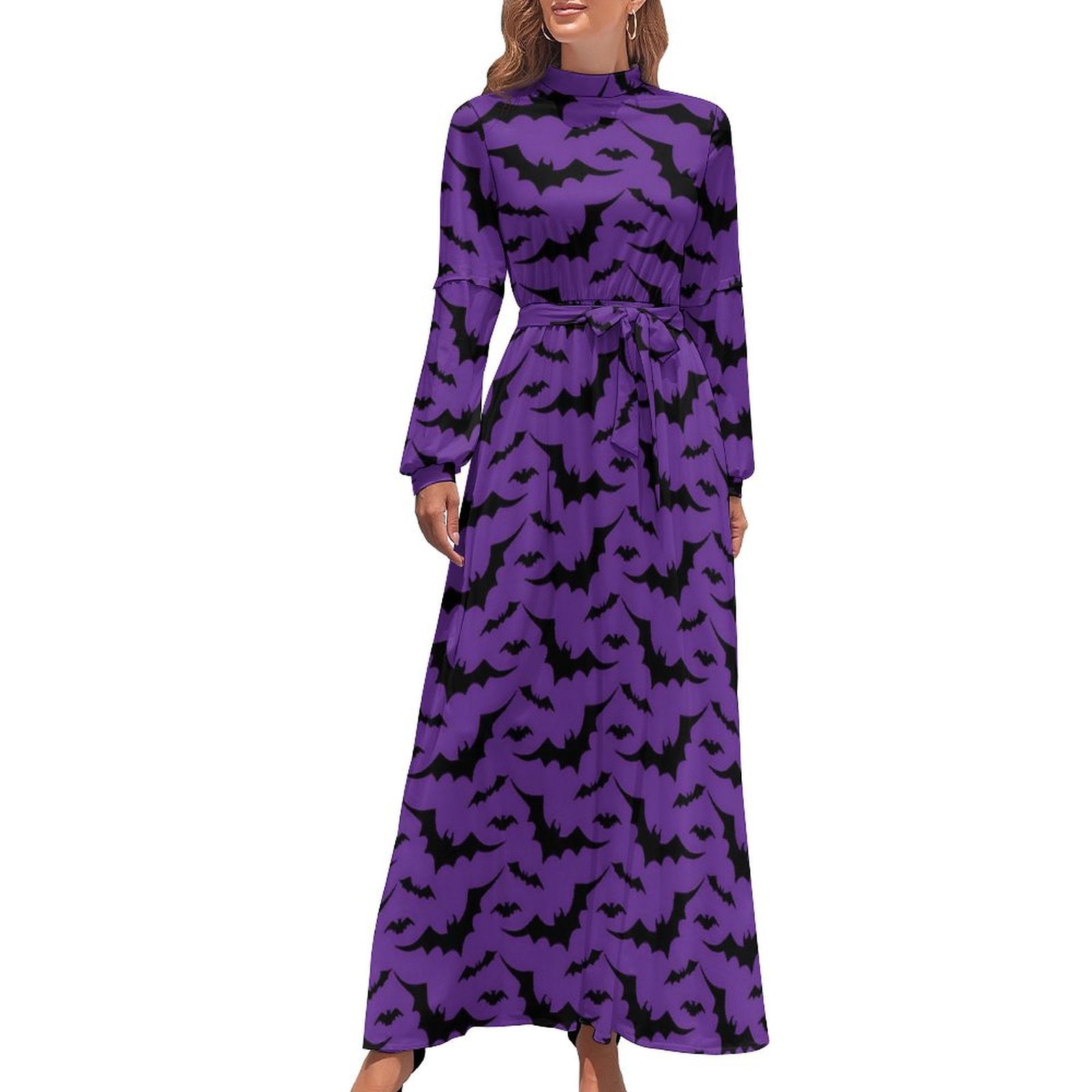 Halloween Print Dress Pumpkin Patch Cute Printed Maxi Dress High Neck ...
