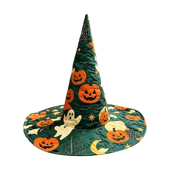 Halloween Print Halloween Witch Hat for Women Halloween Print Quilted Pointed Tall Wide Brim Costume Wizard Cap Cosplay Party