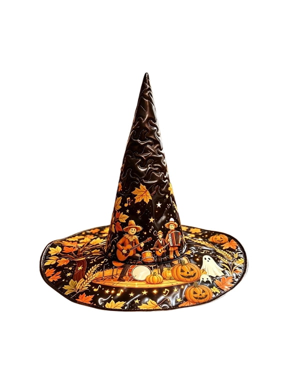 Halloween Print Halloween Witch Hat for Women Halloween Print Quilted Pointed Tall Wide Brim Costume Wizard Cap Cosplay Party