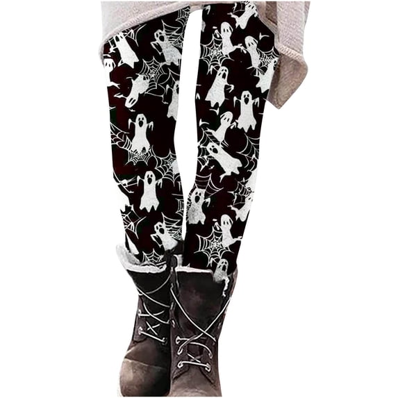Halloween Print Leggings for Women Skinny Elastic High Waist Athletic Pants Stretchy Long Graphic Yoga Gym Tights, Black, XL