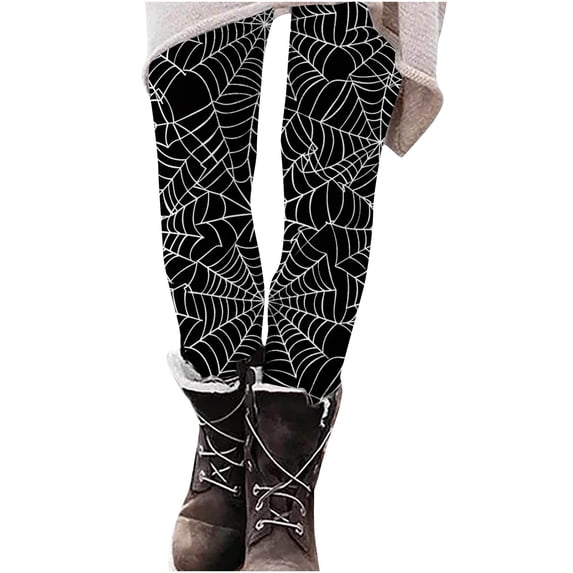 Halloween Print Leggings for Women Skinny Elastic High Waist Athletic Pants Stretchy Long Graphic Yoga Gym Tights, Black, XXL