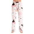 thumbnail image 1 of Halloween Print Pajama Pants Adult Loose Fit Lounge Bottoms No Drawstring No Pockets Lightweight Breathable Soft Fabric Elastic Waist Straight Leg, Purple Pink_G, XL, 1 of 9