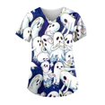 thumbnail image 1 of Halloween Print Scrub Tops for Women Breathable Pumpkin Cat Bat Pattern V-Neck T-Shirts Tee Tops with Pockets, 1 of 5