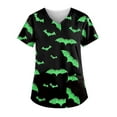 thumbnail image 1 of Halloween Print Scrub Tops for Women Breathable Pumpkin Cat Bat Pattern V-Neck T-Shirts Tee Tops with Pockets, 1 of 5