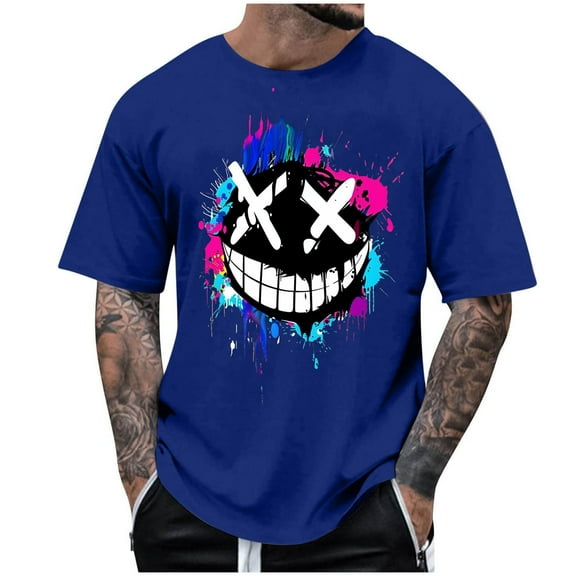 Halloween Print T-Shirts for Men Crewneck Short Sleeve Graphic Crew Neck Relaxed T-Shirt (Size:S-5XL)