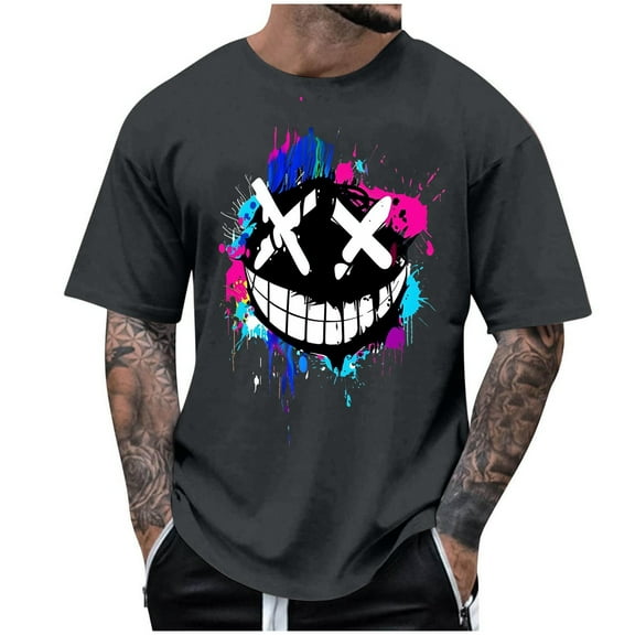 Halloween Print T-Shirts for Men Crewneck Short Sleeve Graphic Crew Neck Relaxed Fit T-Shirt Gift for Men（Size:S-5XL)