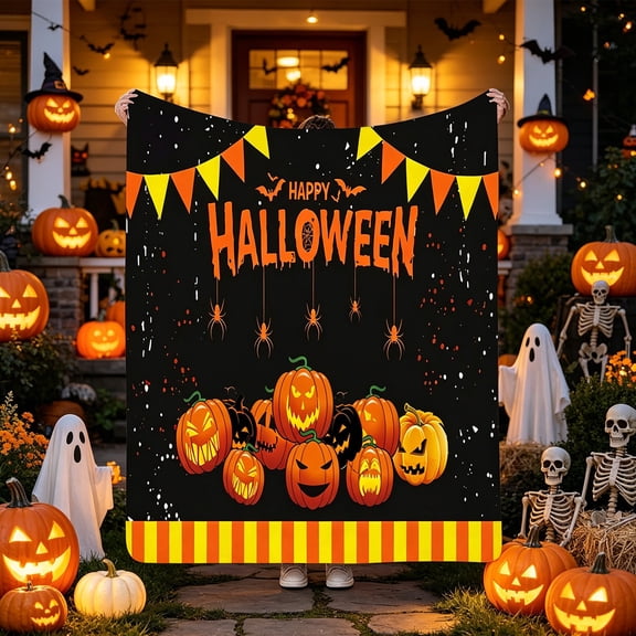 Halloween Print Throw Blanke Soft LigFlannel Nap BlanketCozy Warm Halloween Patterned BlanketDecorative Portable Blanket For Office Bedroom Sofa