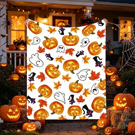 Halloween Print Throw Blanke Soft LigFlannel Nap BlanketCozy Warm Halloween Patterned BlanketDecorative Portable Blanket For Office Bedroom Sofa