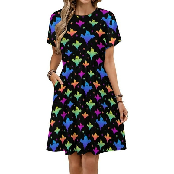 Halloween Print Women's Dress Short Sleeve Summer Sundress Summer Women Clothes