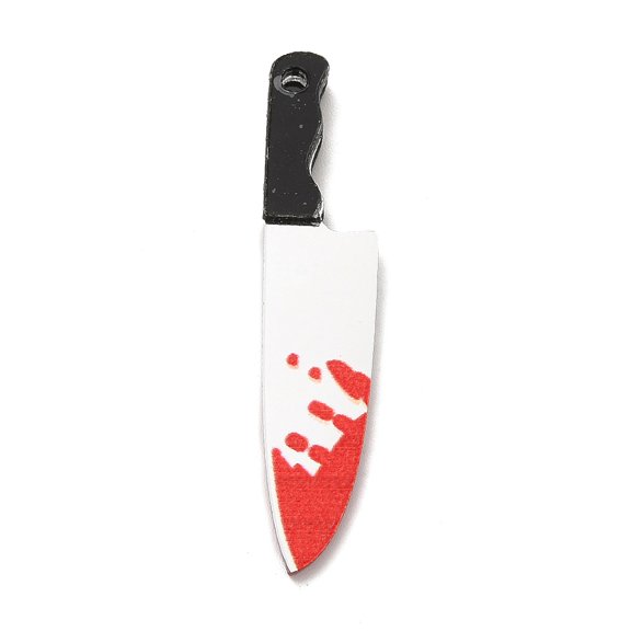 Halloween Printed Opaque Acrylic Pendants Knife Tool 45x9.5x4mm Hole: 1.8mm
