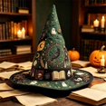 thumbnail image 1 of Halloween Printed Quilted Witch Hat, Foldable Wide‑Brim Wizard Cosplay Party Hat, 1 of 2
