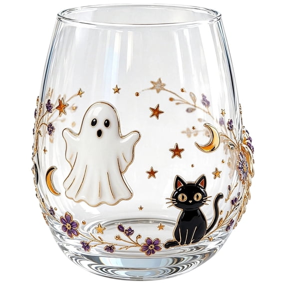 Halloween Printed Stemless Glass, Clear Reusable Glass Tumbler for , Cocktails, Halloween Party Home Gathering