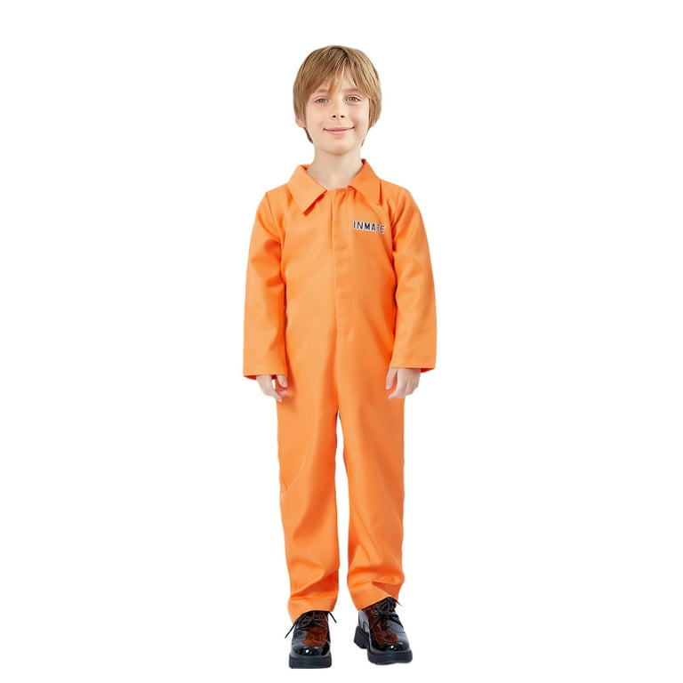 Long Sleeve Orange Prisoner Playsuit Halloween Prison Jumpsuit
