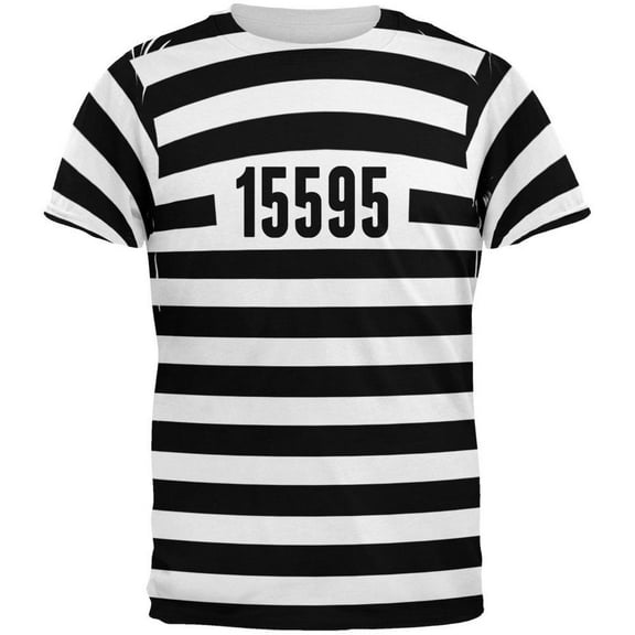 Halloween Prisoner Old Time Striped Costume All Over Adult T-Shirt - Small