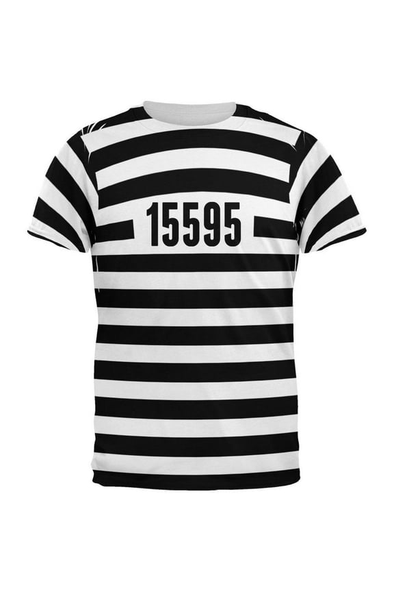 Halloween Prisoner Old Time Striped Costume All Over Adult T-Shirt - Small