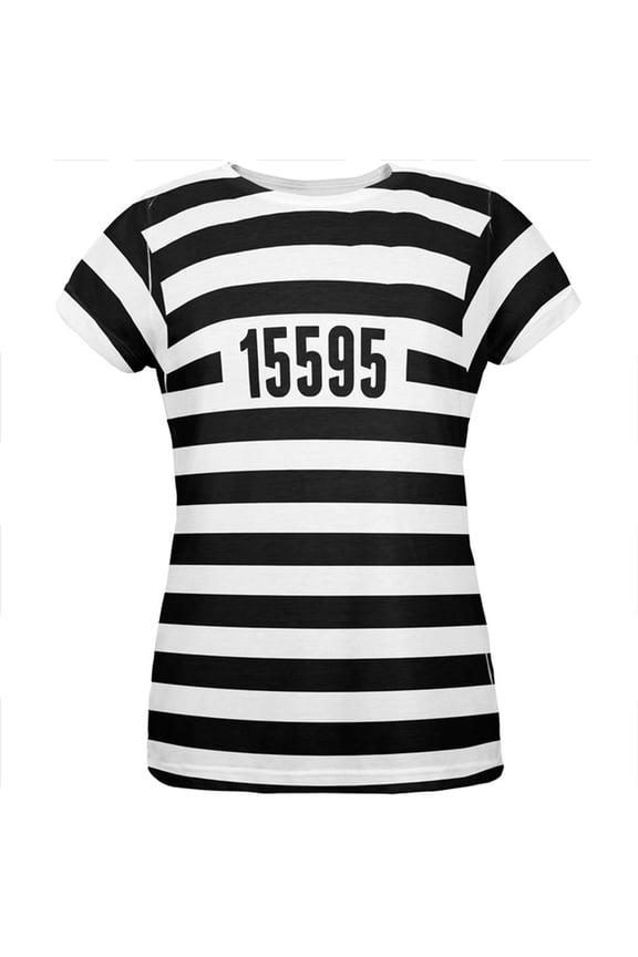 Halloween Prisoner Old Time Striped Costume All Over Womens T Shirt Multi LG
