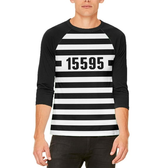 Halloween Prisoner Old Time Striped Costume Mens Raglan T Shirt White-Black MD