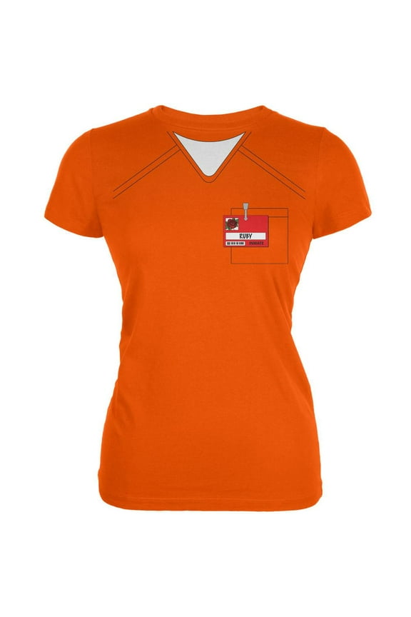 Halloween Prisoner Uniform Costume Ruby Rose Inmate Orange Juniors Soft T-Shirt - Small