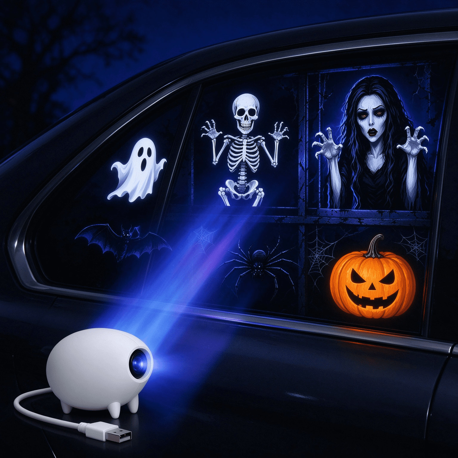 Halloween Projector Car Window Light, Animated Ghost Skull USB ...