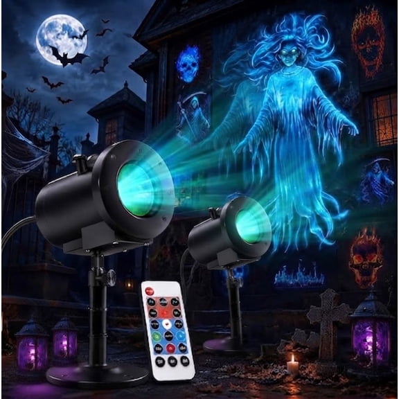 Halloween Projector Hologram Turn Your Home Into A Haunted Wonderland Halloween, 10 Unique HD Projection Patterns, 32ft Uitra-Large Display Window Decorations Ghost Witch Lamp Decor Lights Garden Par