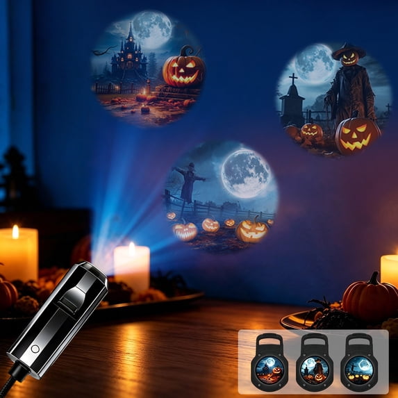 Halloween Projector Light, 7.3In 2-In-1 Led Night Light with 360 Adjustable Projection, Usb Powered Ceiling Lamp with Interchangeable Films for Bedroom Party Home Decor,with 3-Light Sheet