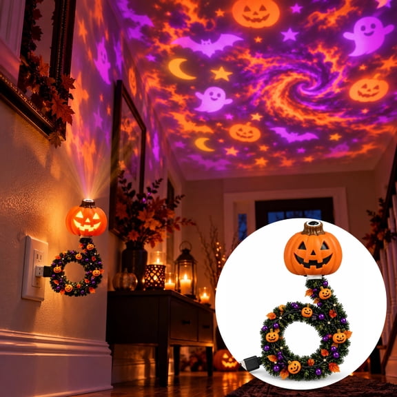 Halloween Projector Light, Pumpkin Shaped Indoor Projector for Wall and Ceiling Decor, USB Powered Halloween Decor for Bedroom Living Room Tabletop Shelf and Party