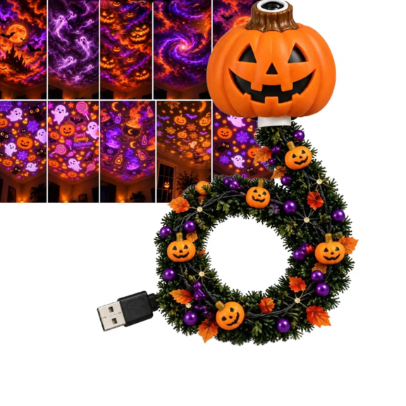 Halloween Projector Light, USB Holiday Projector 3.94*3.94 In, Plastic Pumpkin Garland Design Lamp, Indoor Wall Ceiling Projection for Halloween Home Decor Lovers