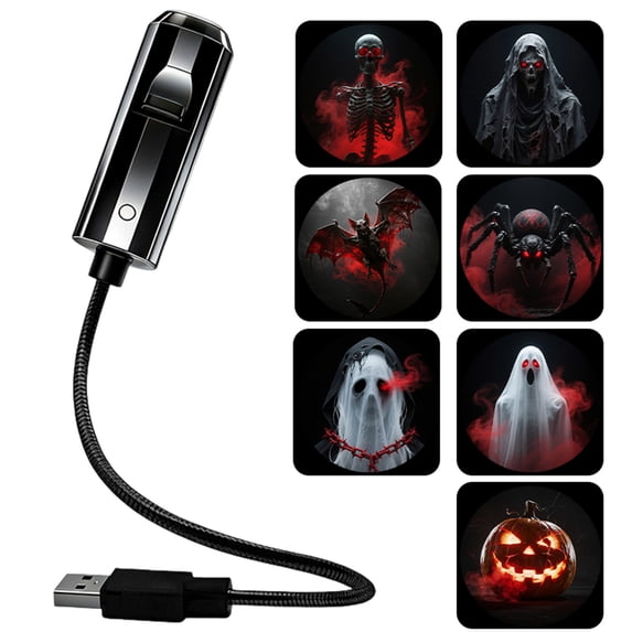 Halloween Projector Night Light, USB Star Projector, Car Ambient Lamp, 2-in-1 360° Adjustable Ceiling Projection with 7 Interchangeable Film Discs, Touch Dimming 3 Brightness Levels
