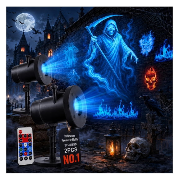 Halloween Projector with 10 HD Patterns, 32 ft Projection Light for Yard Window Decor