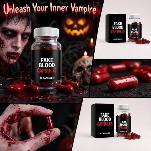 Halloween Props, Haunted House Props, Halloween Photo Props, Halloween Accessories, 2X5 Inch Edible Fake Blood Capsules for Spooky Scene Creation and Use