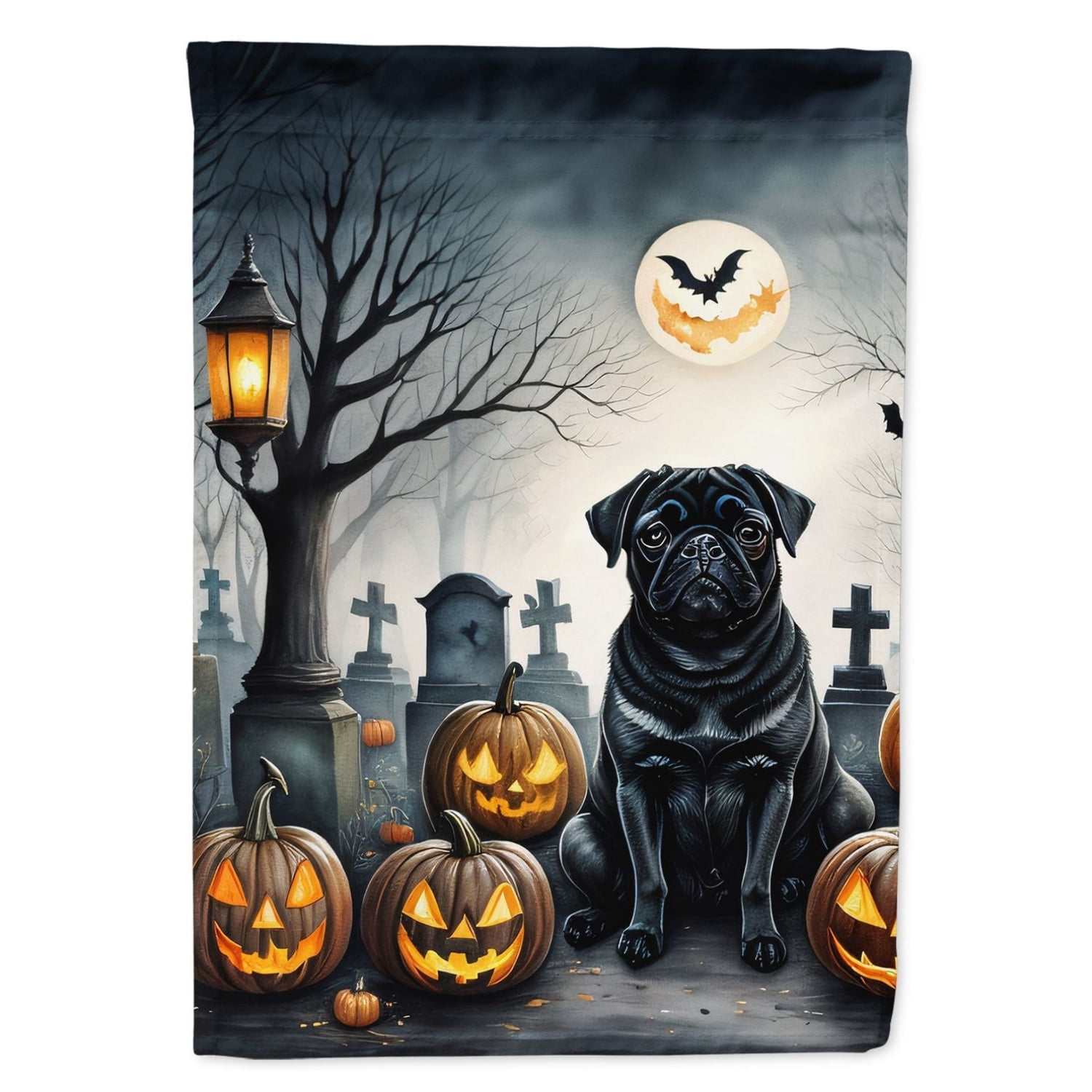 Halloween Pug Dog House Flag 28x40IN Double-Sided Polyester Decorative Sleeve Pole Flag for Outdoor Home Garden