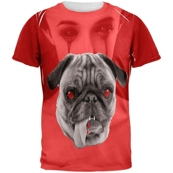 Halloween Pug Vampire All Over Adult T-Shirt - X-Large