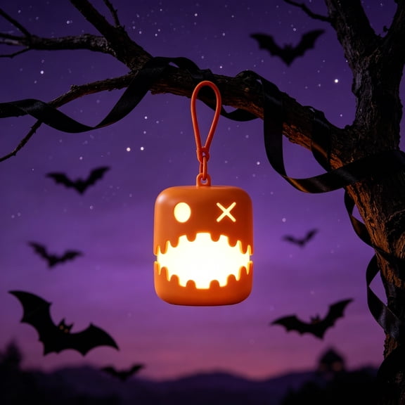 Halloween Pull String Pumpkin Light, Battery Operated LED Jack O Lantern Toy, Spooky Night Light & Handheld Party Favor