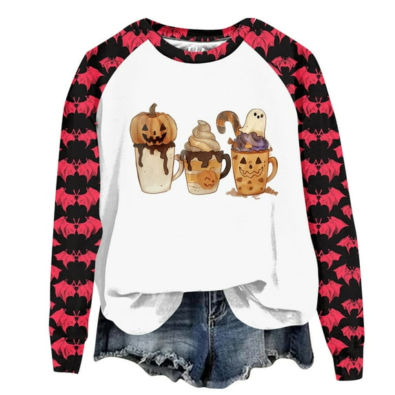 Halloween Pullover Sweatshirts for Women Funny Halloween Pumpkin Ghost Printed Shirts Casual Long Sleeve Crewneck Fall Fashion Pullovers