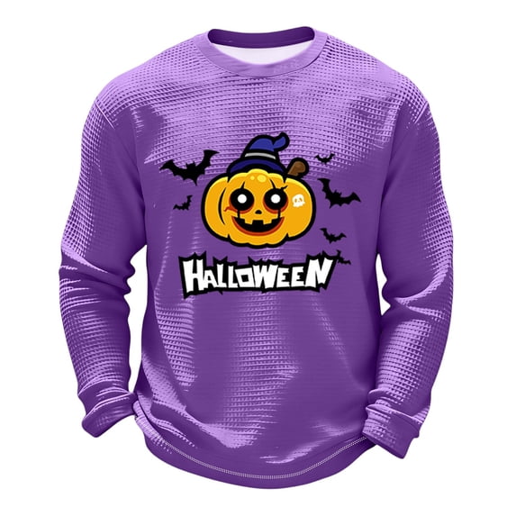 Halloween Pullover for Men Long Sleeve Funny Print Crew Neck Costumes Breathable Relax Fit Fall Daily Top Purple XL