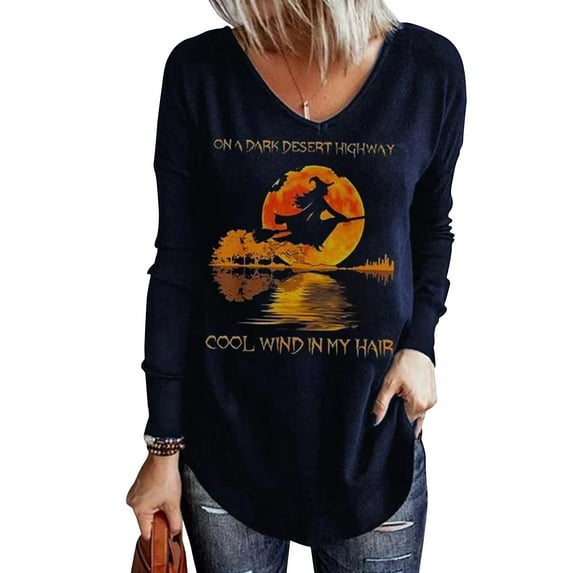 Halloween Pullover for Womens--Lady Casual Loose Long Sleeve Shirts V-neck Tops Halloween Printed Pullover Sweatshirts