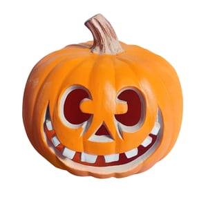 Halloween Pumpkin 10 Inch Smiley Carved Lantern Decoration, Hollow Lighted Cross-Eyed Happy Face Jack O Lantern without Battery for Tabletop Scene Setting Fall Accent