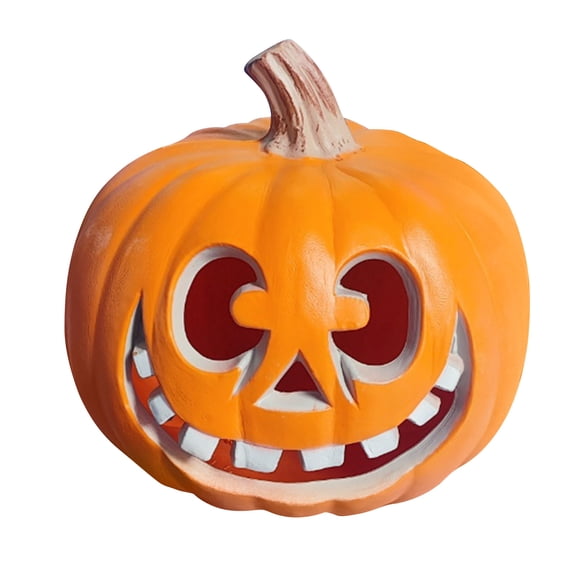 Halloween Pumpkin 10 Inch Smiley Carved Lantern Decoration, Hollow Lighted Cross-Eyed Happy Face Jack O Lantern without Battery for Tabletop Scene Setting Fall Accent